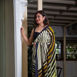 Green & Black Pure Crepe Silk Saree