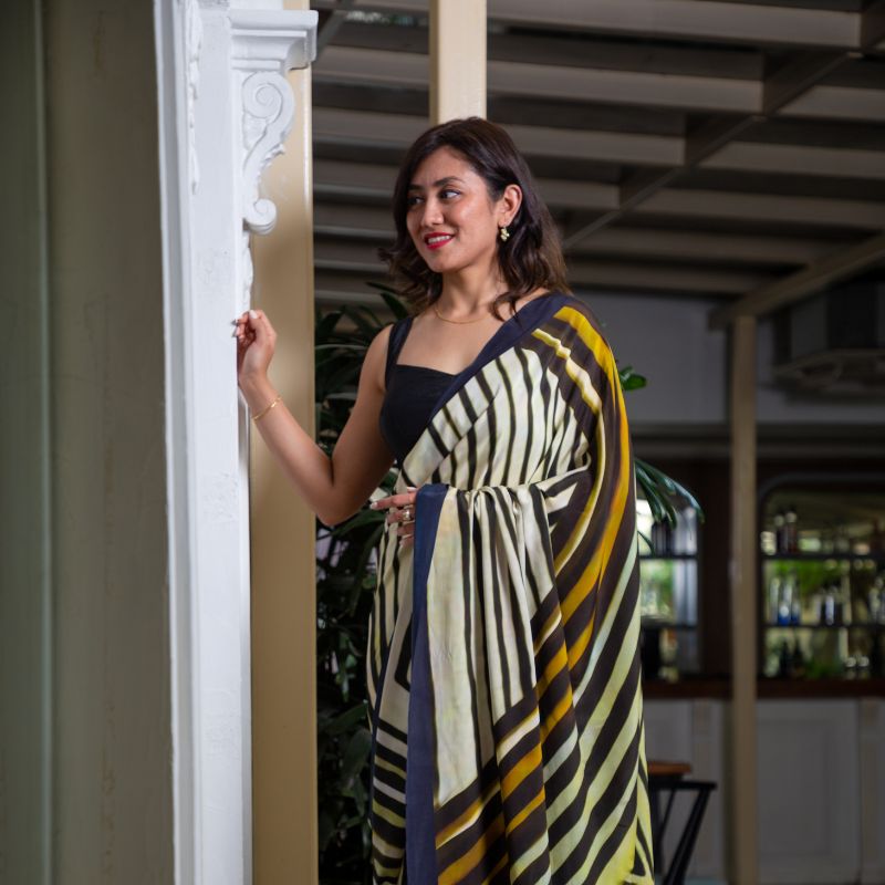 Green & Black Pure Crepe Silk Saree