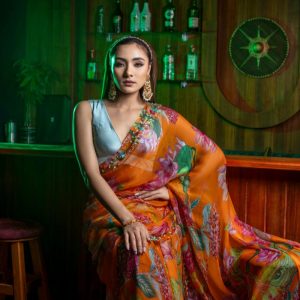 Orange Chiffon Sequence Saree