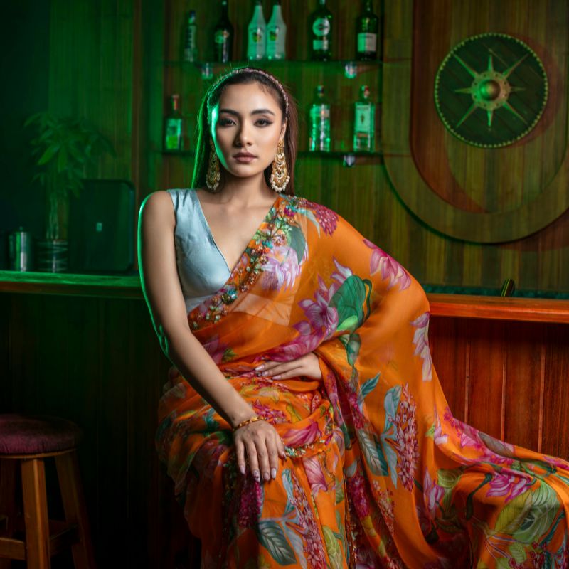 Orange Chiffon Sequence Saree