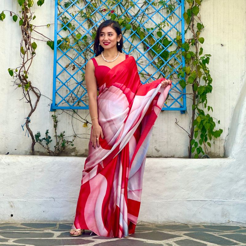 Red Pure Satin Silk Saree